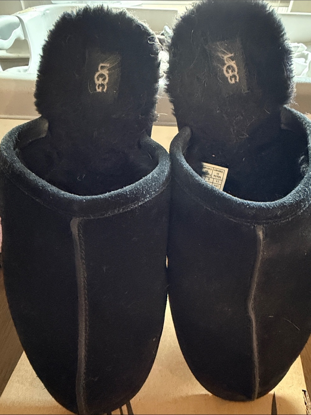 UGG Black Plush Shearling Open Back Slippers